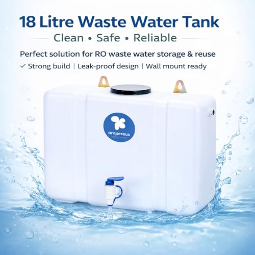 Image of AMPEREUS RO Waste Water Storage Tank for Home Filter | 18 Litre Water Storage Container with Tap | Wall-Mount HDPE Tank with Translucent Body | Easy Connection to All RO Purifiers, AC Units