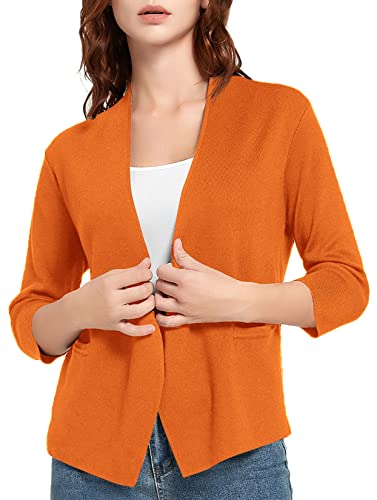 Image of Urban CoCo Women's 3 /4 Sleeve Cropped Open Front Cardigan Knit Lightweight V Neck Knit Bolero Shrugs with Pockets