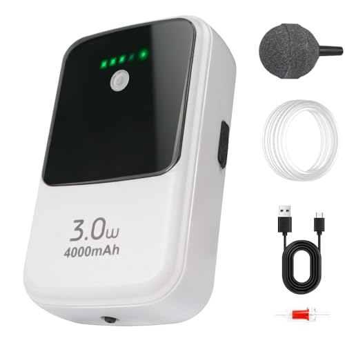 Large Capacity Rechargeable Aquarium Air Pump, Silent Dual Mode Portable Aerator with Universal Clip...