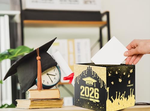 Image of 2026 Graduation Card Box Holder, Envelope Receiving for Grad Congrat Decoration Box, Graduation Party Celebration Black