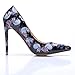 Women's High Heels/Black Skull Pink Floral Printed Heels Pumps/Elegant Closed Toe Shoes/Unique Pumps for Women Sexy/Black Skull Dress Slip on High Heels Size 8…