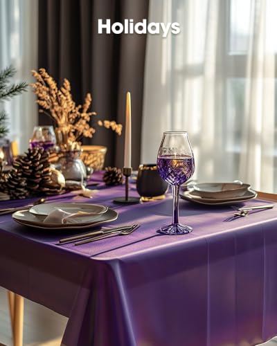 Image of Pureegg Plastic Table Cloth Disposable 10 Pack, 54 x 108 Inch Table Cloths, Halloween Party Decorations, Summerween Decor, Halloween Tablecloths, Rectangle, Plastic Cover, Leakproof & Sturdy, Purple