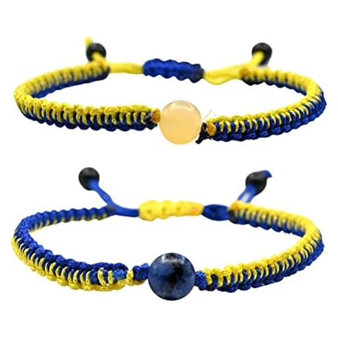 SUPYINI Ukraine Bracelet,Ukraine Flag Bracelet with Natural Gemstone Crystal Beads Creative Adjustable Handmade Braided Blue Yellow Ukrainian Flag Jewelry for Women Men 2Pcs Cover