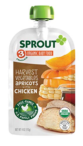 Sprout Organic Baby Food, Stage 3 Pouches, Harvest Vegetables with Free-Range Chicken, 4 Oz Purees (Pack of 6)