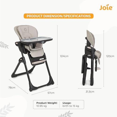 Image of Joie Mimzy Recline Customisable High Chair to Table Chair - Baby Feeding High Chair with 5 Adjustable Recline, 7 Height Positions, 5-Point Harness, 3 Footrest Heights (Birth to 15 Kg)