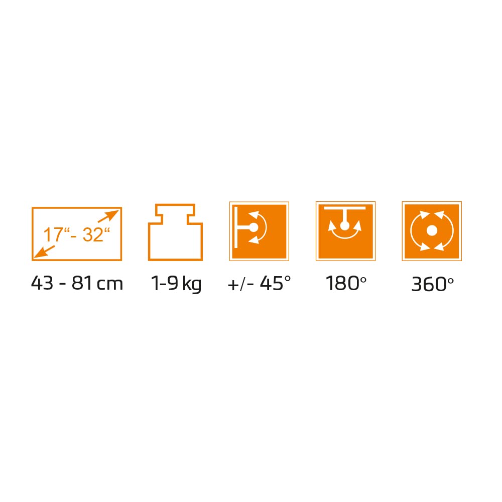my wall HL51-1L - Supporto per monitor 1 schermo, braccio per monitor, 17-32 pollici, con molla a gas, supporto da tavolo VESA, carico fino a 7 kg