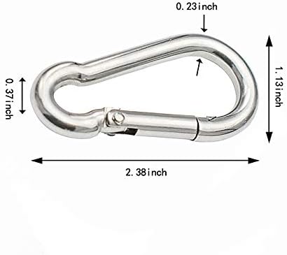 Carabiner Clip, Spring Snap Hooks, Heavy Duty Stainless Steel 304 Hooks, Swing Set Kit for Gym,Camping,Swing,Leash Dog, Rope Connected/M6 4Pack