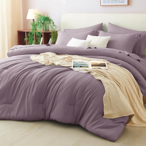 CozyLux Full Size Comforter Set Dusty Purple, 7 Pieces Bed in a Bag
