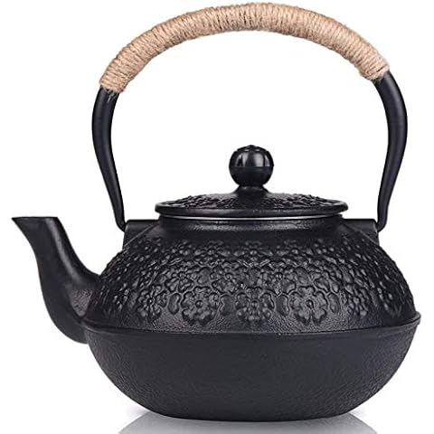 Sotya Cast Iron Teapot, 40oz/1200ml Japanese Tetsubin Tea Pot with Infuser for Loose Leaf and Tea Bags, Tea Kettle Coated with Enameled Interior for Stove Top, Black Cover