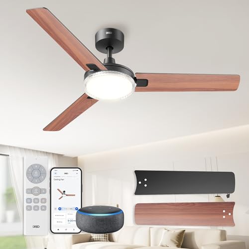 DREO Smart Ceiling Fans with Lights, 52 Inch Black Ceiling Fan, 12 Speeds & 3 Fan Modes, Stepless...