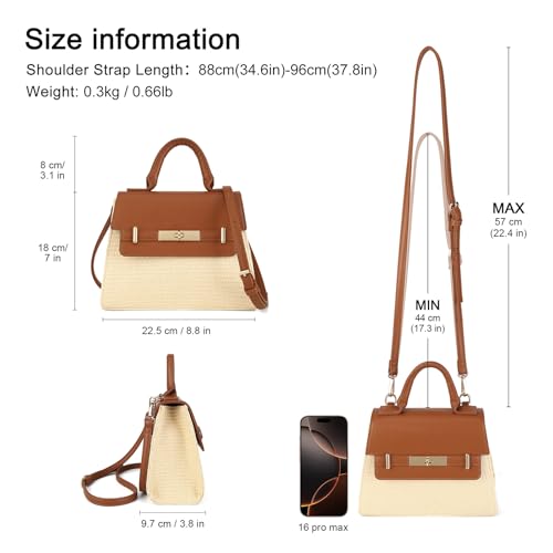 Image of Small Cute Top Handle Bag Crossbody, Designer Summer Purse for Women | Vegan Leather /Straw, 2.5L Capacity, Fits 6.7-inch Phone /Small Wallet /Passport, Versatile for Dressy Outfit /Everyday Use