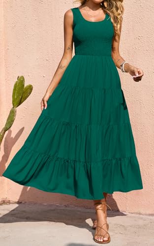 Image of PRETTYGARDEN Women's 2026 Casual Loose Plain Maxi Sundress Smocked Tank Dress Sleeveless Summer Beach Tiered Long Dresses