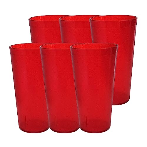Party Outlaw Lt Red Plastic Cup Tumblers 6 Pc 24oz Lightweight, Heavy Duty Stackable Cafe Style Plastic Glasses. Reusable & Dishwasher Safe Ice Tea & Water Cups