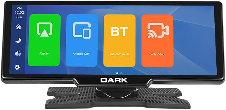 شاشة عرض مركبة داكنة مقاس 10.26 بوصة IPS Apple CarPlay وAndroid Auto/AirPlay، شاشة عرض مركبة مثبتة على طوربيد تعمل بنظام Android Cast مع كاميرا أمامية وخلفية (DK-VA-CMP1010)