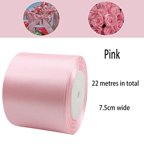22m Wide Pink Satin Ribbon 75mm for Wedding Car,Large Fabric Ribbon 3 Inch Car Ribbon Thick Baby Blue Ribbon for Crafting,Gift Wrapping,Wedding,Christmas,DIY,Hair Bows,Cake Decorations - Image 2