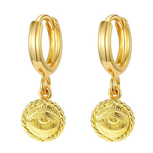 Evil Eye Dangle Drop Hoop Earrings With Small Charm 18K Gold Plated Vintage Huggie Hoops Elegant Dangling Jewelry Gifts For Women And Girls #TOP21