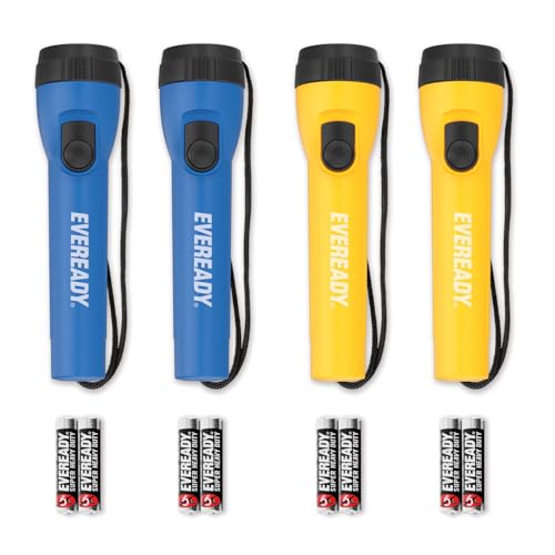 Image of Eveready LED Flashlights (4-Pack), Bright Flashlights for Emergencies and Camping Gear, Flash Light with AA Batteries Included, Blue /Yellow (Pack of 8)
