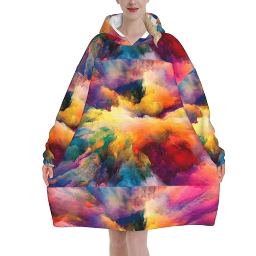 Sweat à capuche couverture en flanelle unisexe à motif nuage coloré avec poches