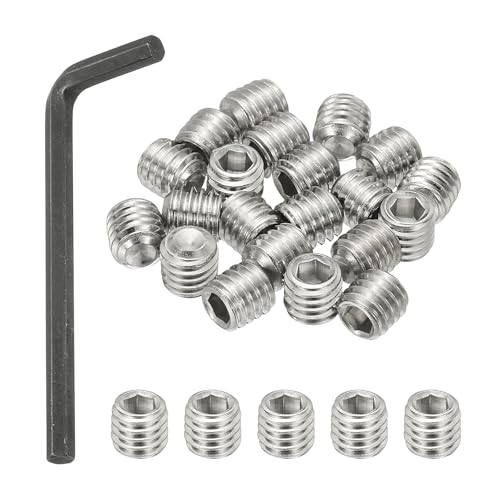 PATIKIL 3/8-16x3/8" Internal Hex Socket Set Grub Screws, 20 Pcs 304 Stainless Steel Cup Point Set Screw with Hex Key Wrench for Door Handles Bathroom Fixtures