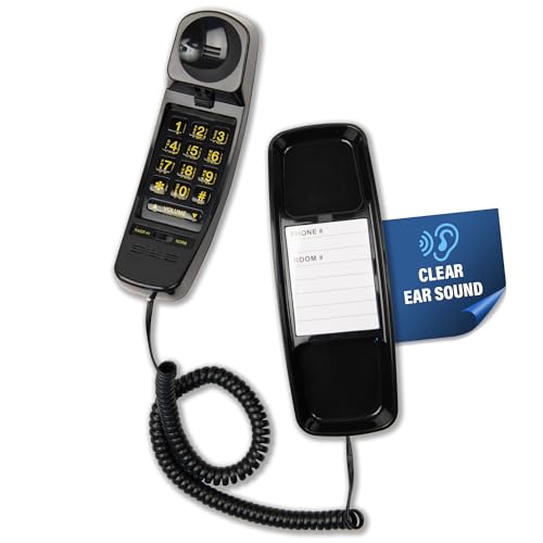 Med-Pat T-4 Full-Featured Trimline Telephone w/Ring/in-Use Light Indicator - Corded Wall Phone w/Full Range Volume Control, Hearing Aid Compatible, Ideal for Hotel, Business & Landline Use- Black