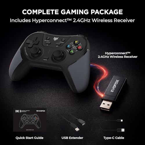 Image of EvoFox One S V2 Universal 3-Mode Wireless Gaming Controller, HallSense Precision Joysticks, Bluetooth 5.0, 2.4GHz, Fast Type-C Charging for PC, Mobile, Android TV - Black