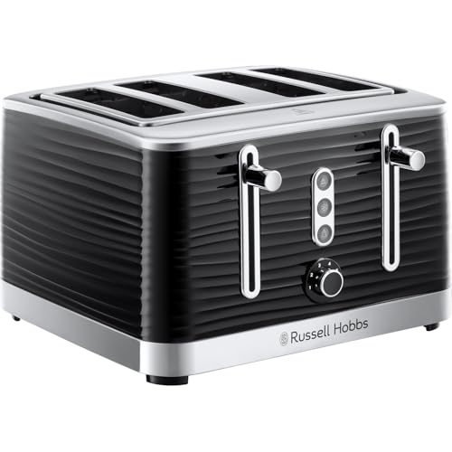 Russell Hobbs Inspire 4 Slice Toaster (Extra wide slots High lift feature 6 Browning levels Frozen/Cancel/Reheat function with Blue LED illumination 1800W Black textured high gloss) 24381