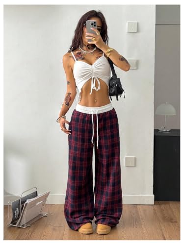 Image of SOLY HUX Women's Plaid Checkered Pants Flannel Pajama Pants with Pockets