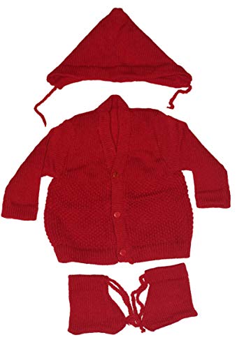 Image of Born Baby Woolen Sweater (3 Piece - 1 Sweater, 1 Cap, 1 Pair of Socks)| (Small 0-6 Months, Large 6-18 Months)
