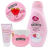 The Fruit Company Pack Cuidado Corporal Fresa Nata + Crema Manos Ice Cream – Gel Ducha 600 ml, Crema Corporal, Exfoliante 2 en 1 y Crema Manos 50 ml – Hidratación y Suavidad