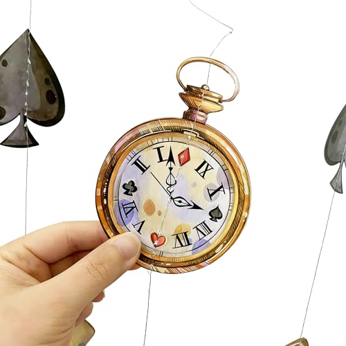 Image of Vintage Wonderland Party Decorations Retro Bunny Poker Pocket Watch Mad Hat Hanging Streamer Garland Banner for Vintage Easter Spring Birthday Wedding Shower Bachelorette Tea Party Decor Supplies