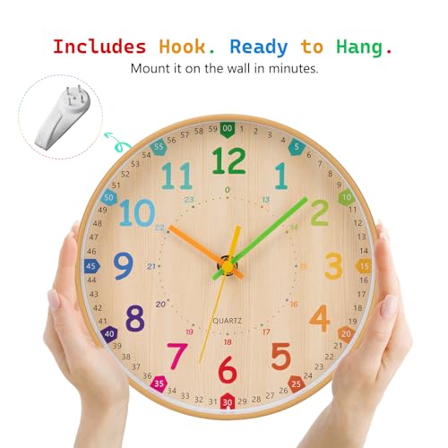 VIVILINEN Lernuhr Kinder Wanduhr Kinderzimmer Lautlos 20cm Wanduhr ohne Tickgeräusche für Schulanfänger, Jungen und Mädchen, Einschulung Geschenk