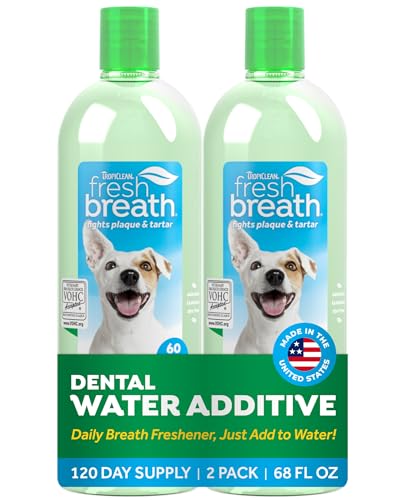 Image of TropiClean Fresh Breath Water Additive for Dogs 2-Pack, 33.8oz Each - Dog Breath Freshener & Teeth Cleaning Solution, Better Value for Daily Use