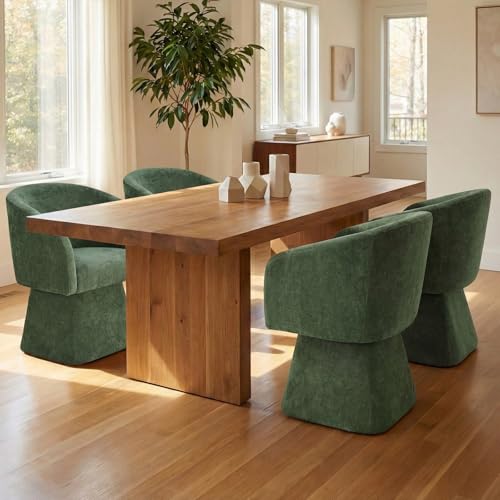 Image of VKNOW Upholstered Swivel Dining Chairs Set of 4 with Barrel Back and Arm | Modern Accent Arm Chair with Thickened Cushion, Soft Chenille Fabric, for Dining Room, Living Room, Vanity, Green