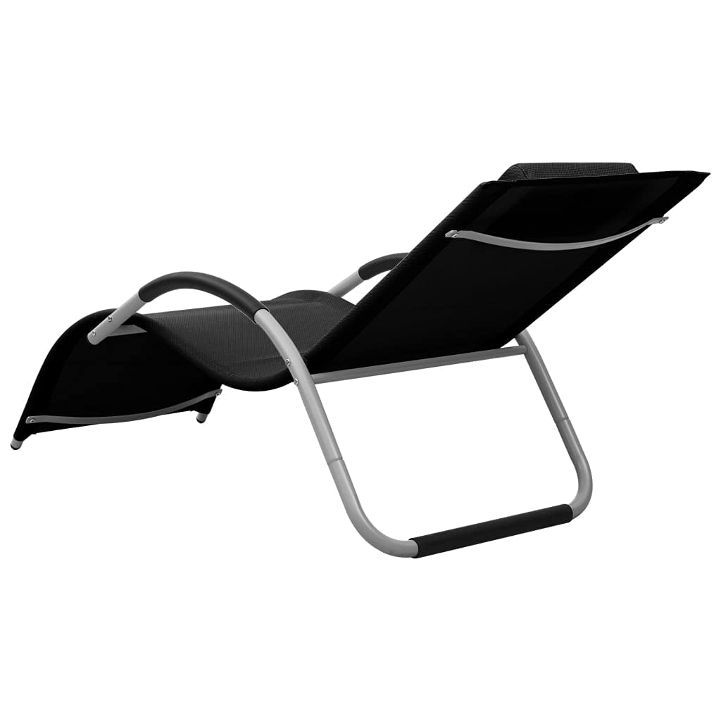 Leżak tekstylenowy czarny i szary z aluminiową ramą, odporny na warunki atmosferyczne, regulowany, składany, łącznie ze zdejmowaną poduszką, idealny do ogrodu, na taras, balkon, plażę i basen