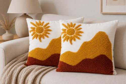Image of Sofa Cushion Cover Cotton for Living Room Couch Soft Pillow Covers (Sun & Mountain, 16 inch x 16 inch)