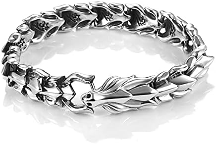 FiFizzz Viking Dragon Bracelet for Men and Boys, 925 Sterling Silver Plated Gothic Dragon Link Chain Jewelry, 8.6 in