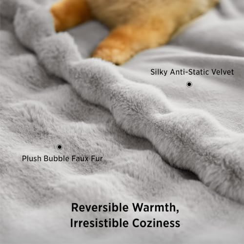 Image of Bedsure Fluffy Bubble Faux Fur Throw XL Blanket, 50 inchx70 inch, Light Grey