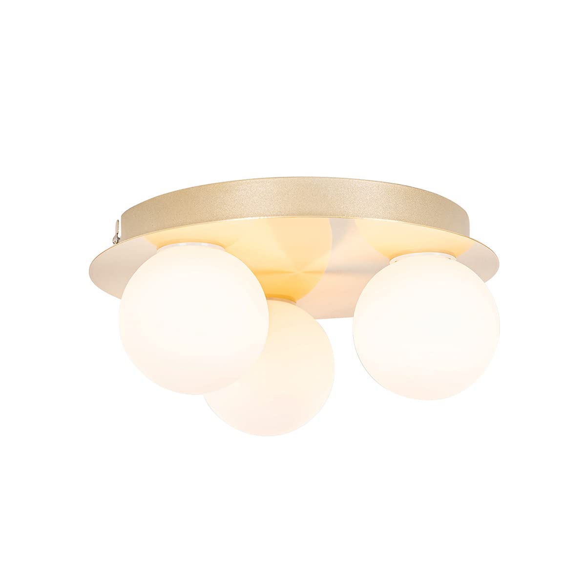 Qazqa Plafón de baño moderno latón 3 luces - Cederic Acero/Vidrio Redonda Adecuado para LED Max. 3 x 40 Watt