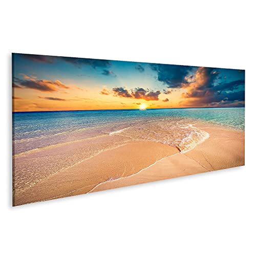 Tableau sur toile - Plage tropicale - Sable blanc - Mer turquoise clair - Maldives - Îles Maldives - 120 x 40 cm