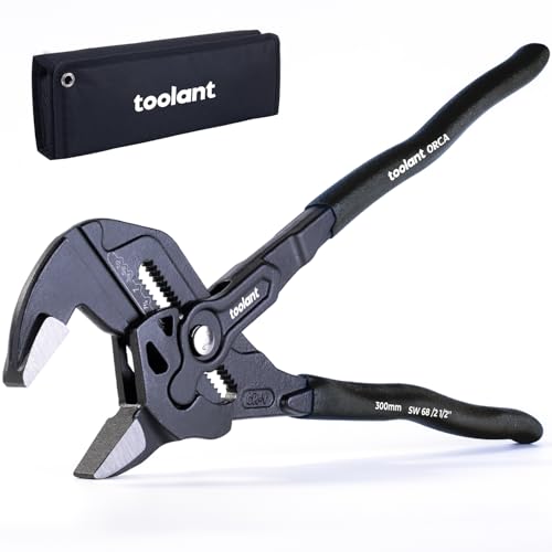 Image of toolant 12-INCH Plier Wrench, CR-V Construction Adjustable Wrench With Pouch, Black Finish Smooth Jaw Pliers, Parallel Jaws with Comfortable Grips, Suitable for All Types of Nuts, Water Pipes, etc