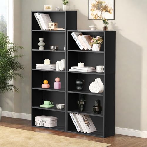 Trygoal 5 Tier Book Shelf, Tall Display Bookcase Modern Wood Bookshelf, 5 Shelf Bookcase Storage Organizer for Garage Kits/CDs/Books/Movies, Black Bookshelf for Home Office Living Room Trygoal-5TBC-BK の商品画像 6