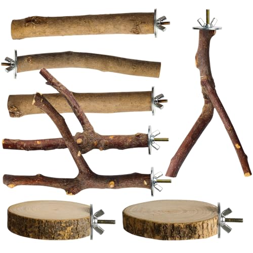 StyEdEk 8 Pack Natural Wood Bird Perches, Parrot Perch Stand Bird Cage Accessories for Budgerigar Cockatiels, Conures, Lovebirds (M)