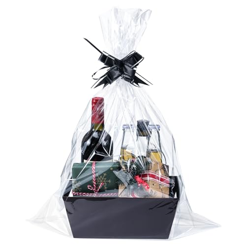 MADHOLLY 6 Set Baskets for Gifts Empty - Sturdy Kraft Gift Basket Kit for Christmas Wrapping Gift, with Cellophane Wrap Pull Bows for Career Advancement Elder Birthday Business