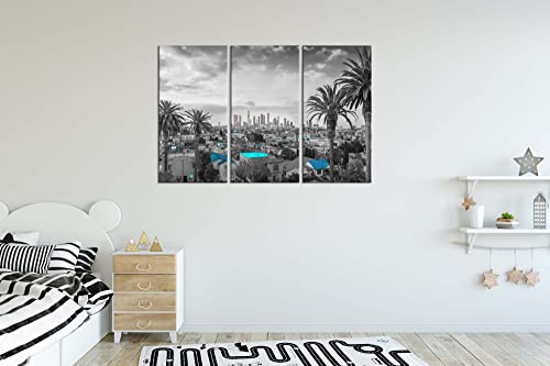 Los Angeles Skyline Canvas Wall Art Framed Art California City Black And White Cityscape Pictures Posters Paintings Home Office Bedroom Wall Decorations 3 Piece Ready To Hang(36''Wx24''H) #TOP3