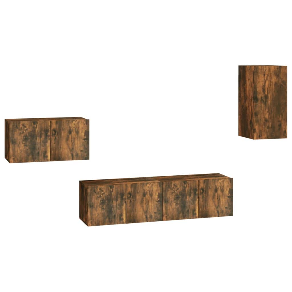 Générique Set mobile TV 4 pezzi Chene Fume, legno Ingenierie | Design da parete, grande spazio per riviste DVD, porte antipolvere, facile da pulire