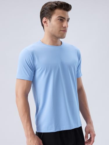 Image of Park Avenue Men Reguler Fit Na Pattern Polyester Elastane Blend Round Neck Half Sleeve Loungewear T-Shirt Blue