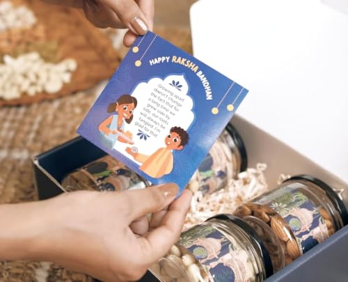 Image of Greenfinity Rakhi Special Dry Fruits Gift Hamper for Brother & Sister | | With Rakhi Thread & Greeting Card | Rajasthani Gift Box |Almonds, Cashews, Mixed Dry Fruits & Green Raisins (200g Each, 800g)