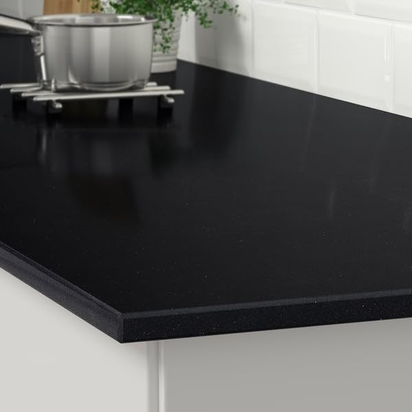 KASKER Plan de travail sur mesure, effet pierre noire/quartz, 1 m²x2,0 cm