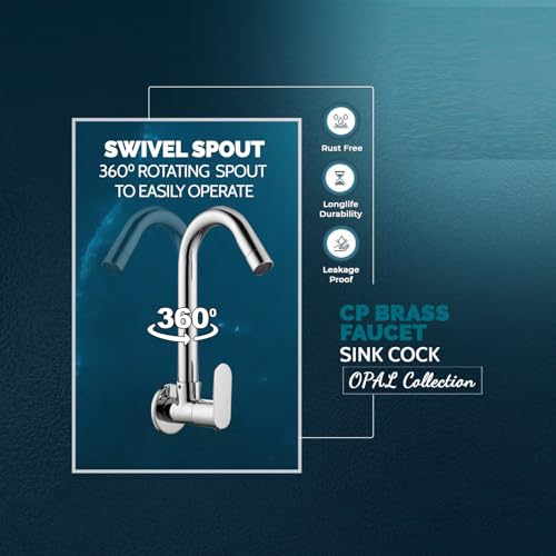 Image of CLINTON Kitchen Sink Cock with 360 Degree Swivel Spout | Kitchen Sink Tap | Kitchen Faucet | Tap for Kitchen Sink (Opal)