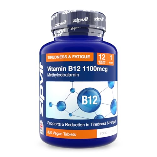 Zipvit Vitamin B12 Tablets High Strength 1100mcg 1 Year Supply Pure Methylcobalamin 360 Vegan Tablets Reduces Tiredness Supports Energy and Immunity